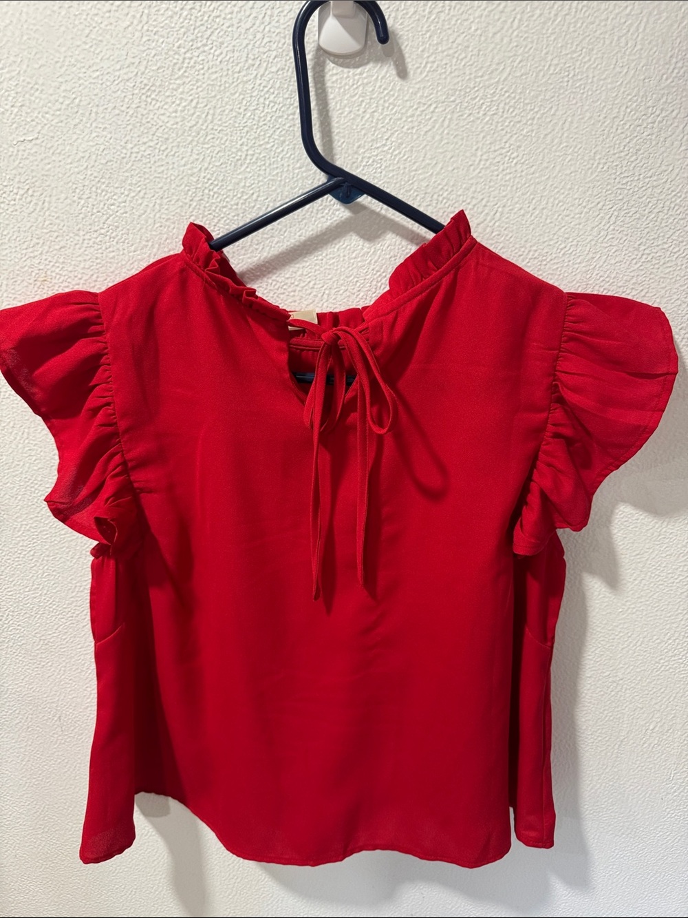 Women’s Red Ruffle Sleeve Tie-Top